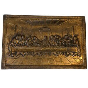 Vintage Last Supper Metal Plaque  Wall Art Made In England Distressed Tarnished